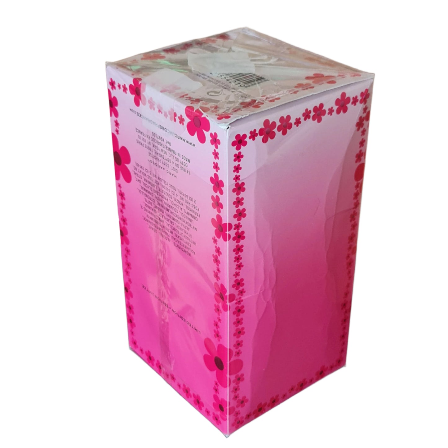 Photo showing three sides of the perfume box.