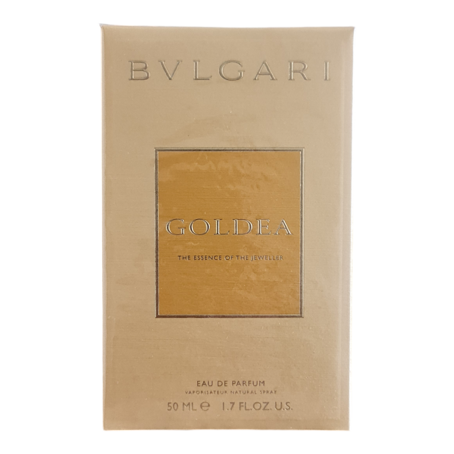 Bvlgari Goldea The Essence Of The Jeweller Eau de Parfum 50ml. Photo of front of box.