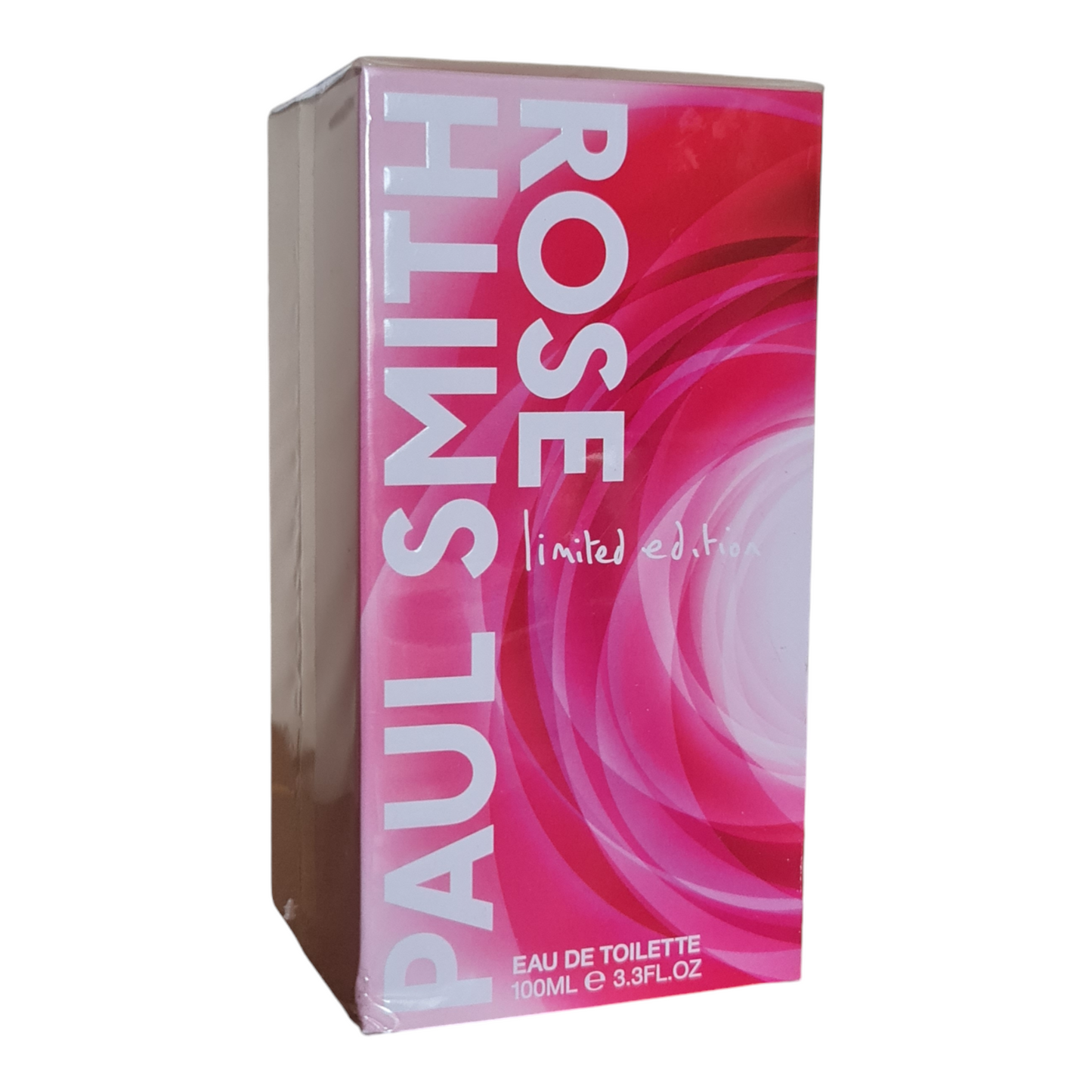 Paul Smith Rose Limited Edition 2019 Eau De Toilette 100ml. Front angled photo of perfume box.
