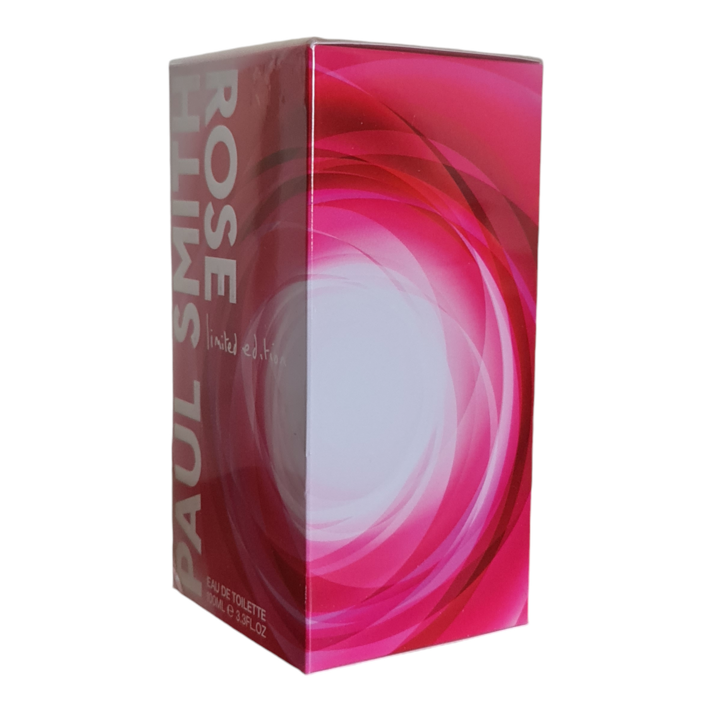 Paul Smith Rose Limited Edition 2019 Eau De Toilette 100ml. Angles photot of perfume box.