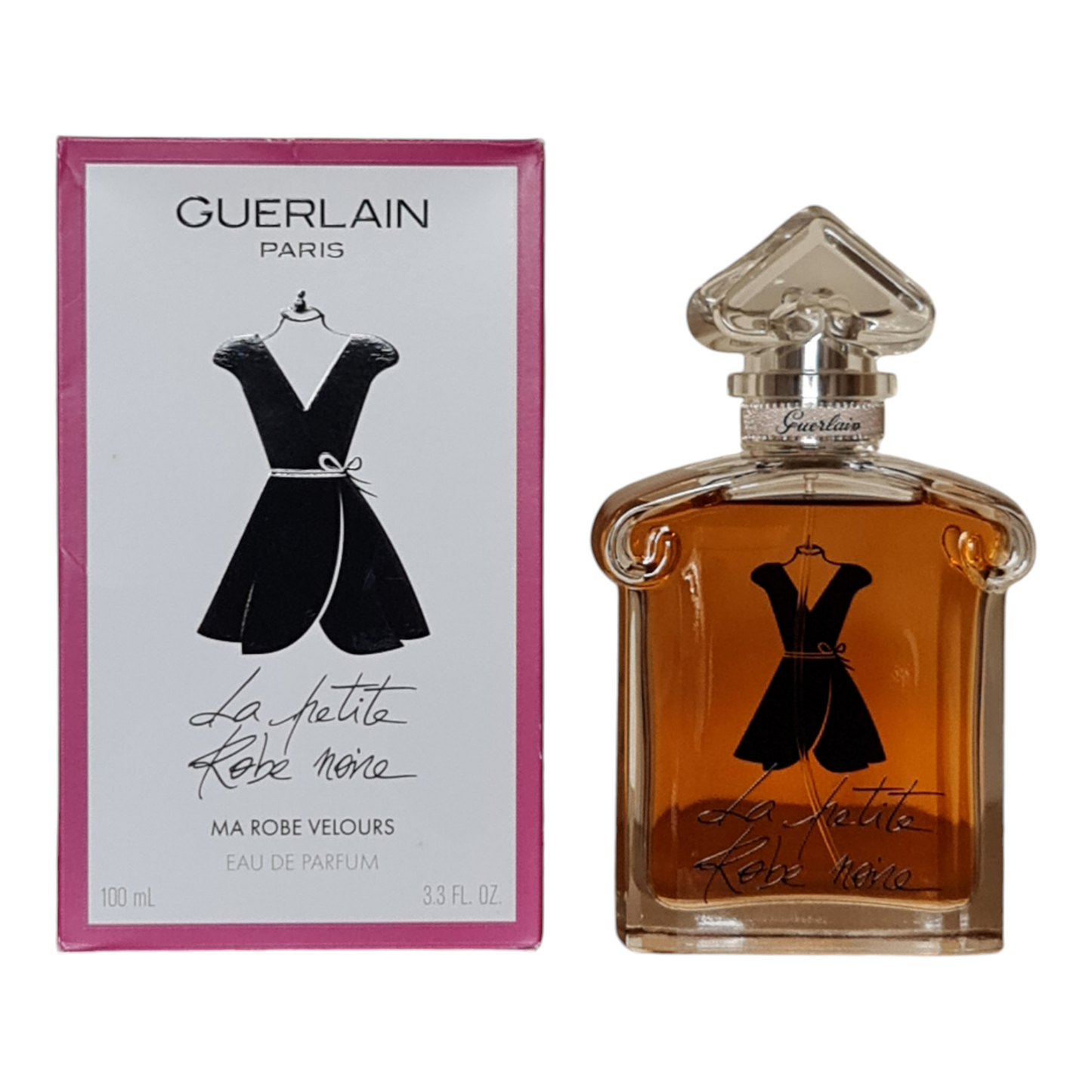 Guerlain La Petite Robe Noire Ma Robe Velours 100ml. Perfume box and bottle side by side.