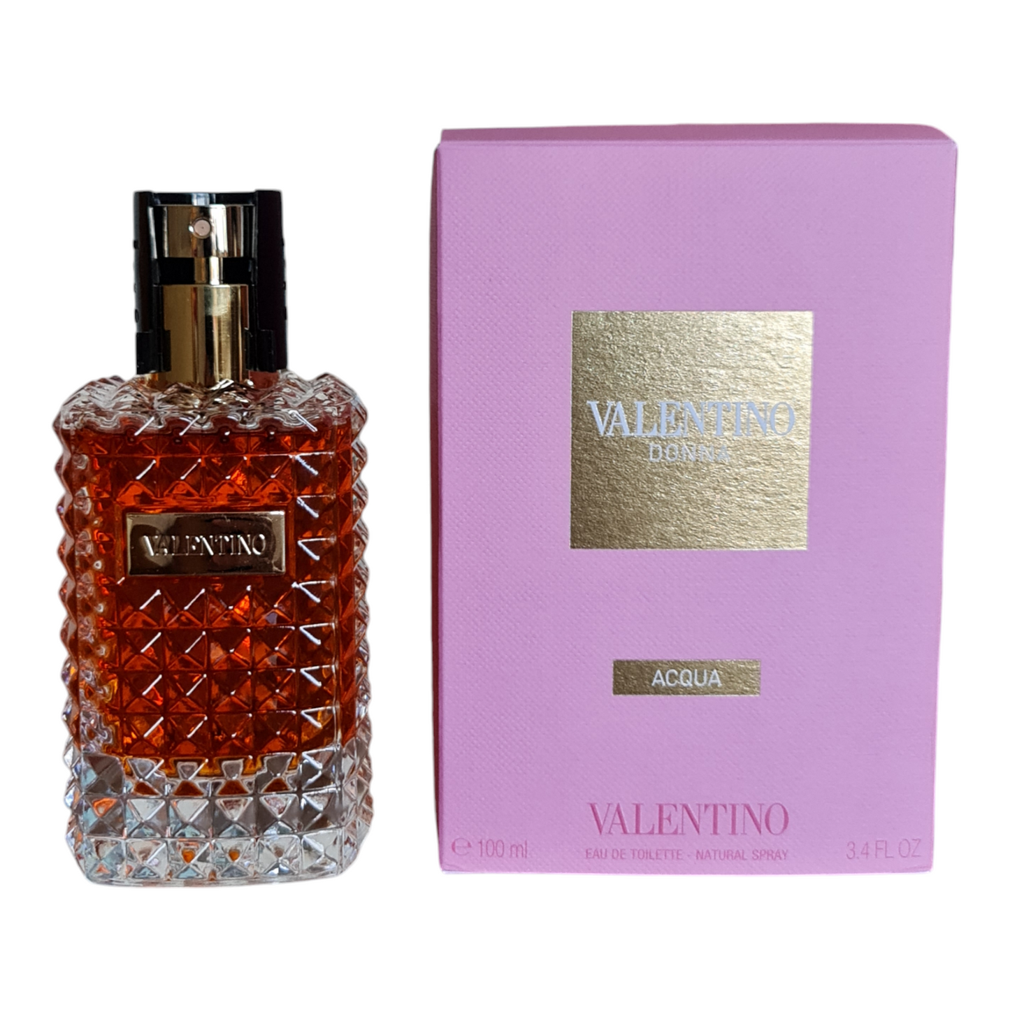 Valentino Donna Acqua Eau Toilette 100ml. Perfume box and bottle side by side.