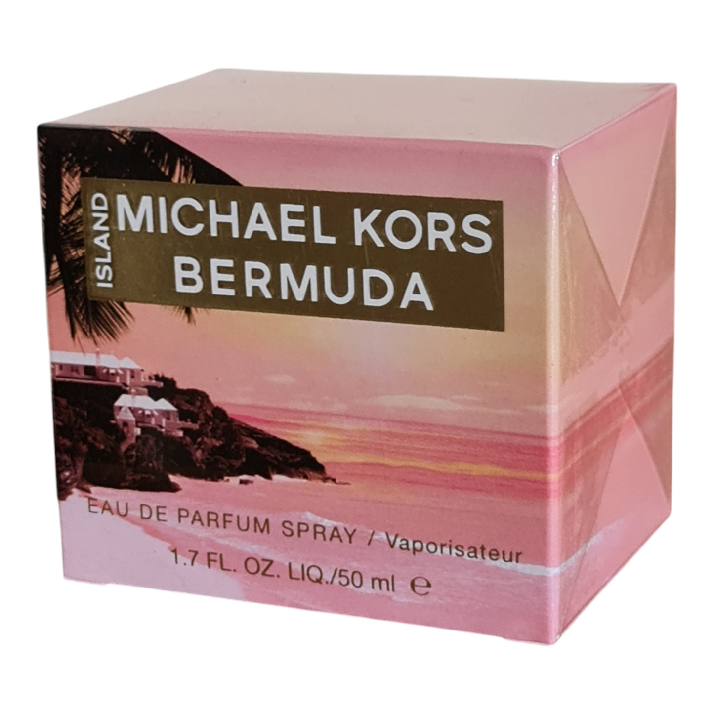Michael Kors Island Bermuda Eau de Parfum 50ml. Second front angled photo of fragrance box.
