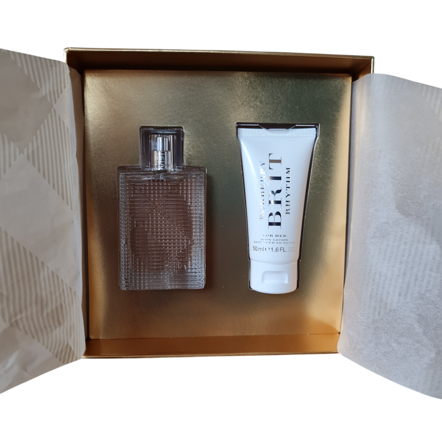 Burberry Brit Rhythm For Her Eau De Toilette 50ml Gift Set. Imperfect Box. See Description