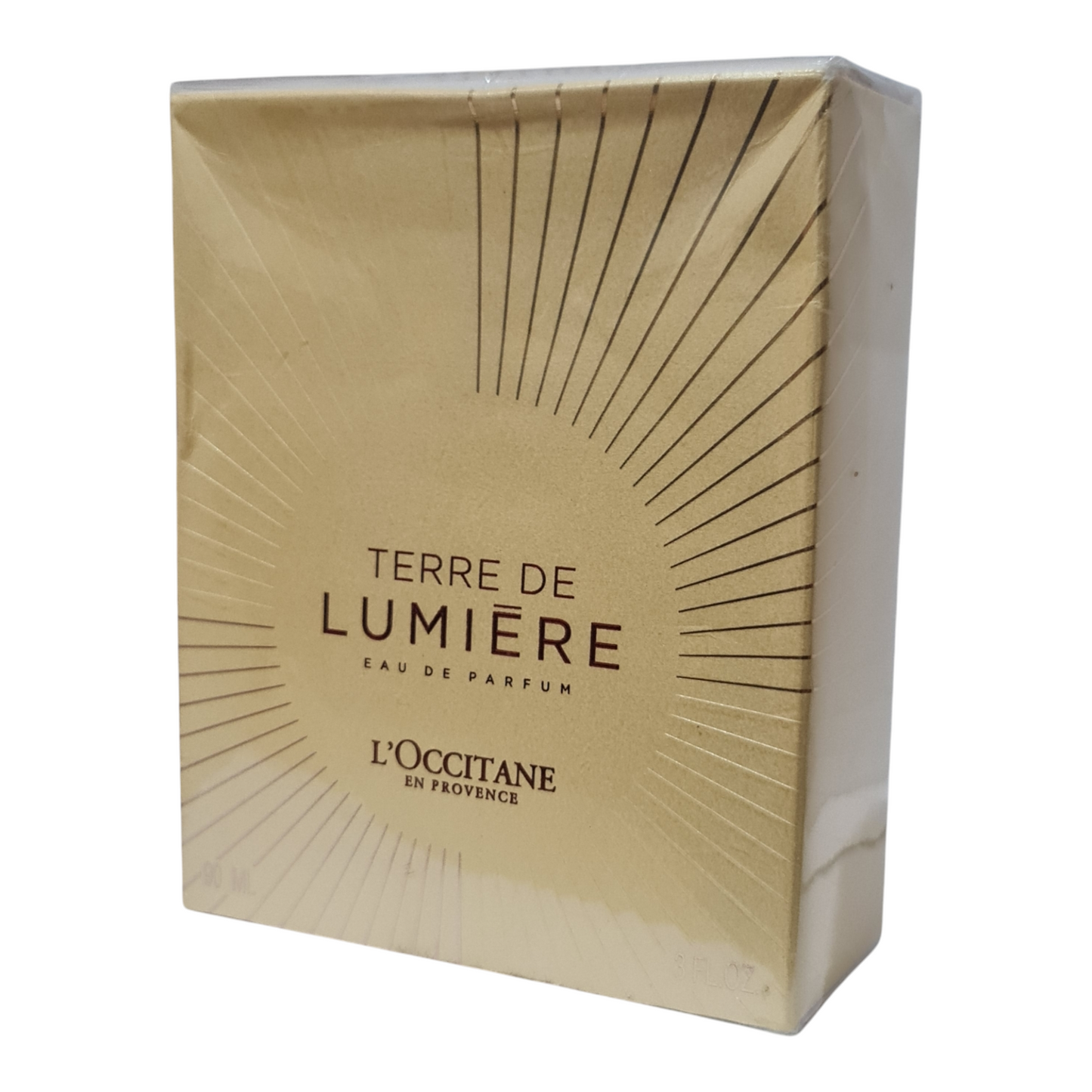 L'Occitane En Provence Terre De Lumiere Eau de Parfum 90ml. Front angled photo of perfume box.