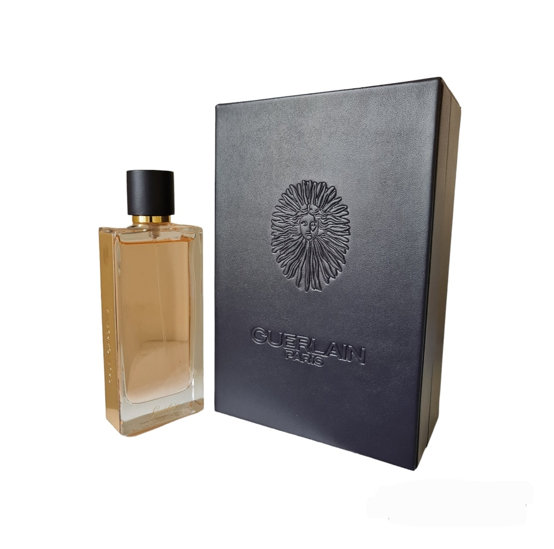 Guerlain Cruel Gardenia Eau De Parfum 100ml. Photo showing bottle and box at angle, perfume, scent, cologne and fragrance.