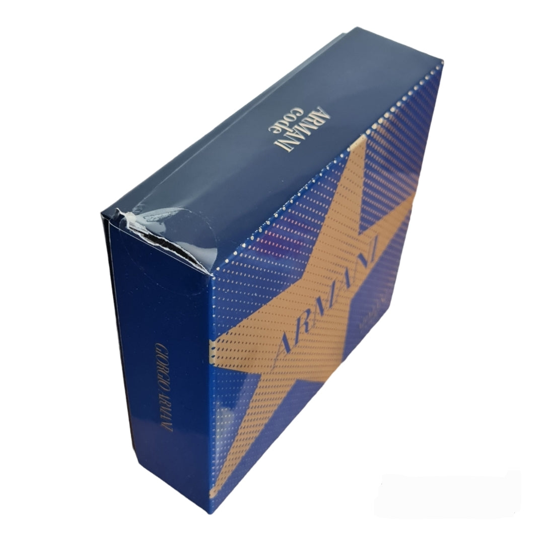 Giorgio Armani 3 x 15ml Spray Travel/Gift Set. Front angled photo showing cologne box damage.