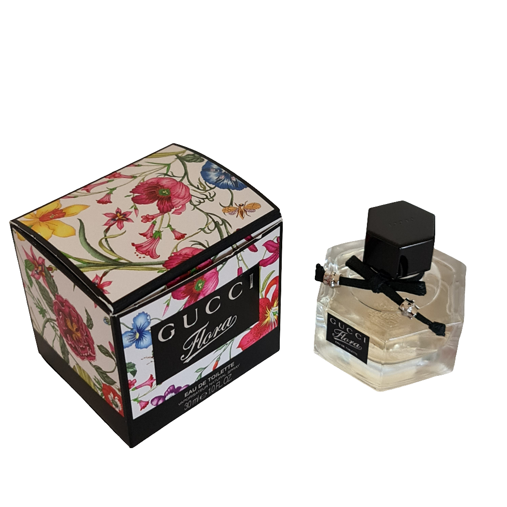Gucci Flora Eau de Toilette 30ml. Front angled photo perfume box and bottle.