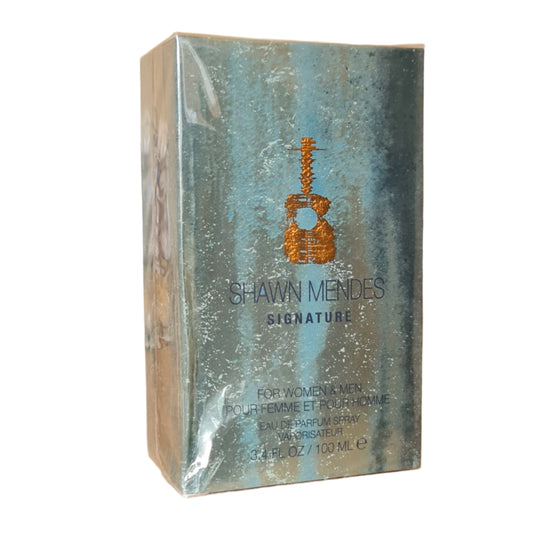 Shawn Mendes Signature Eau de Parfum 100ml. Imperfect Box. See Description. Front angled photo of perfume box.