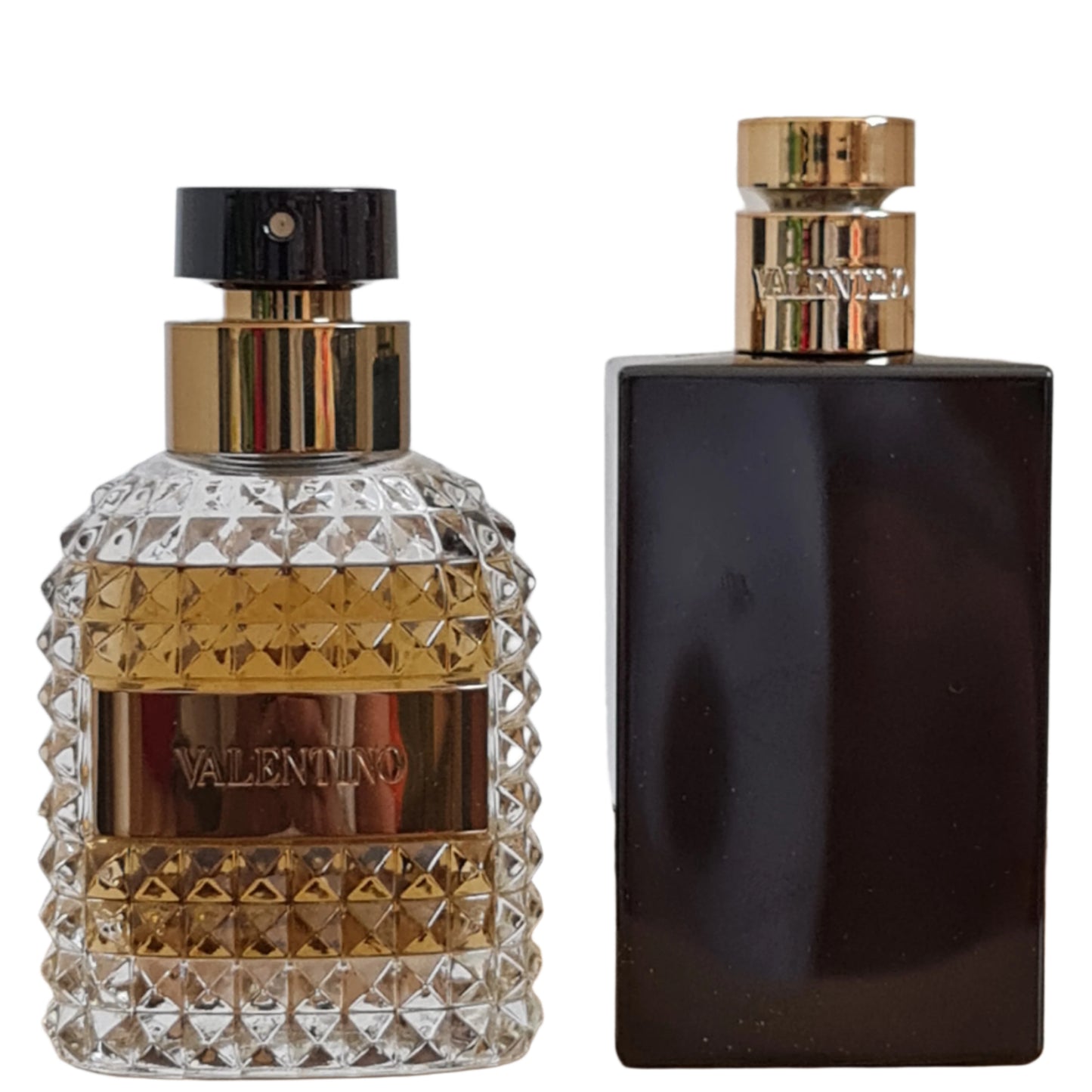Fragrance and shower gel bottles side by side.