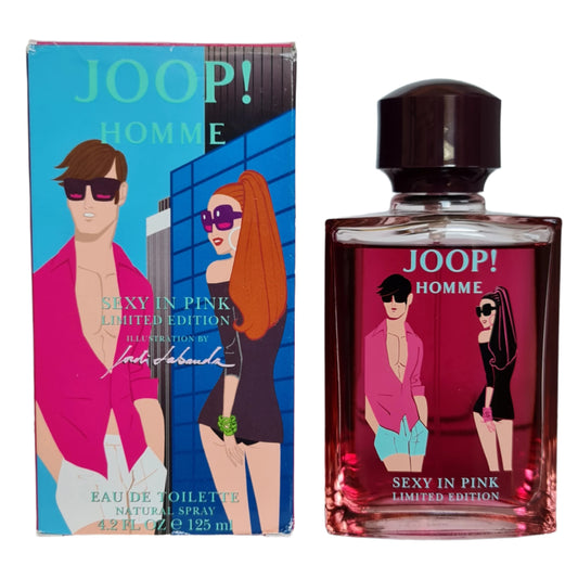 Joop Homme Sexy In Pink Limited Edition Eau De Toilette 125ml. Imperfect Unsealed Box. See Description. Perfume box and bottle side by side photo.