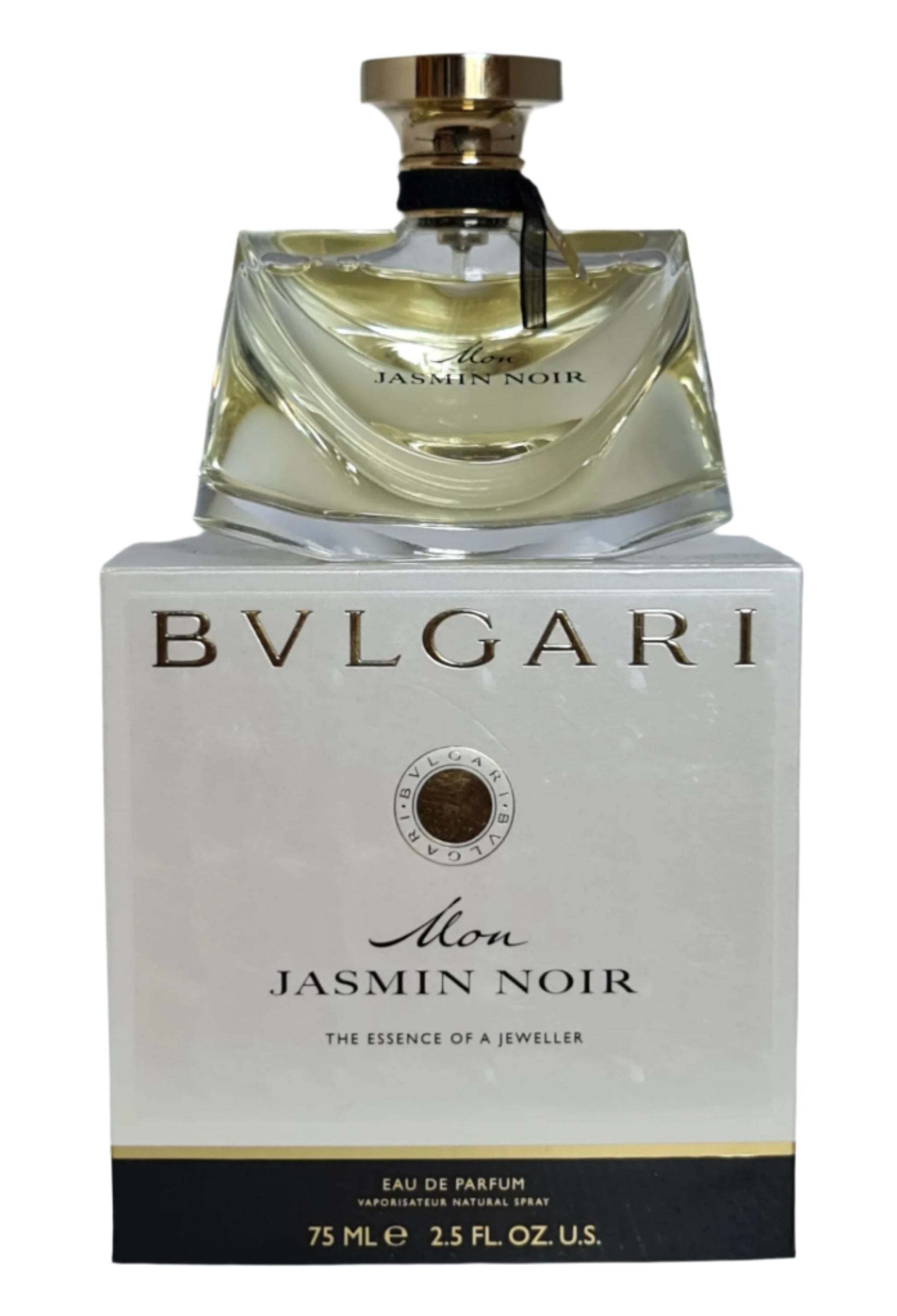 Perfume bottle on top of box photo.