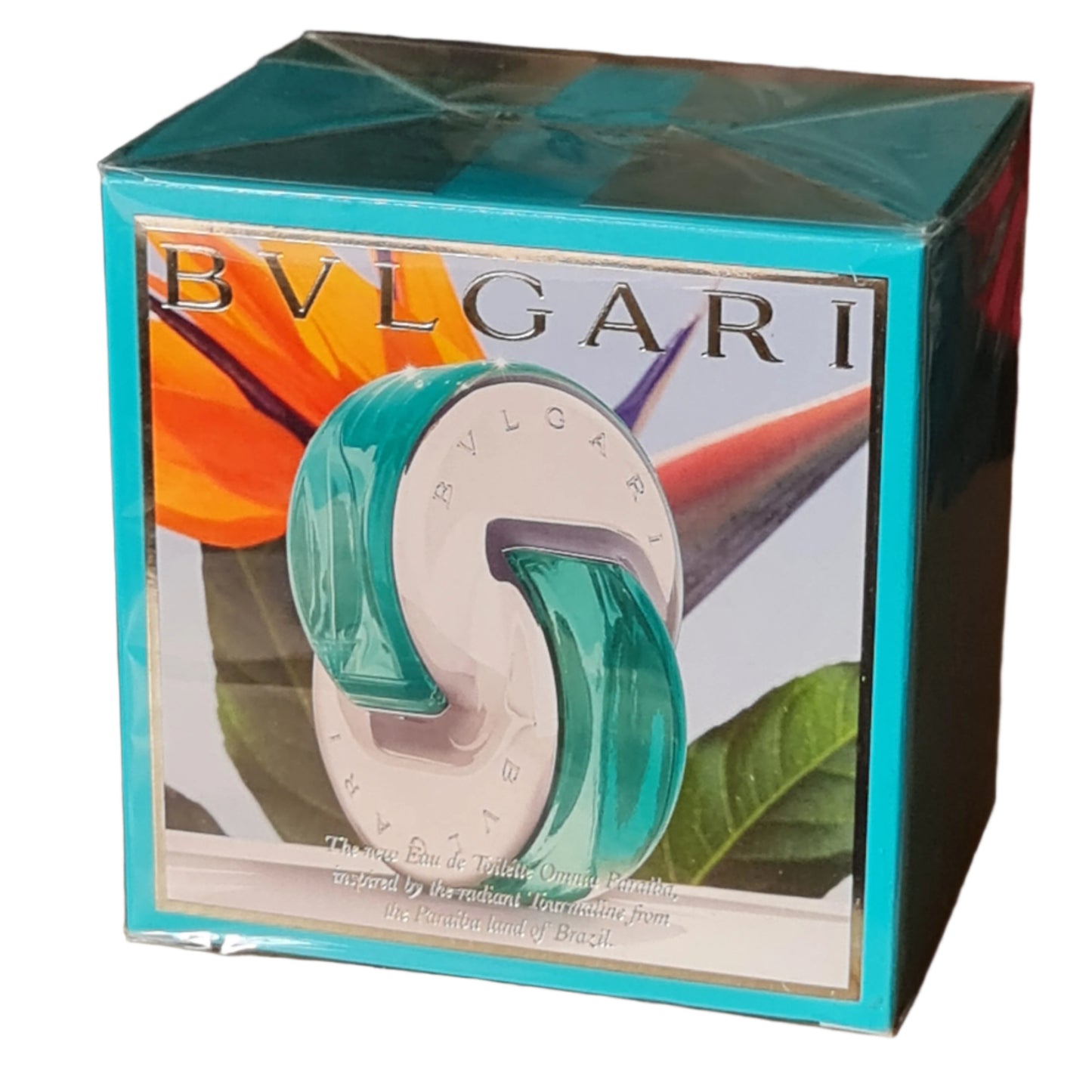 Bvlgari Omnia Paraiba Eau de Toilette 65ml. Vintage 2016 Batch. Another photo showing the front of the fragrance box.