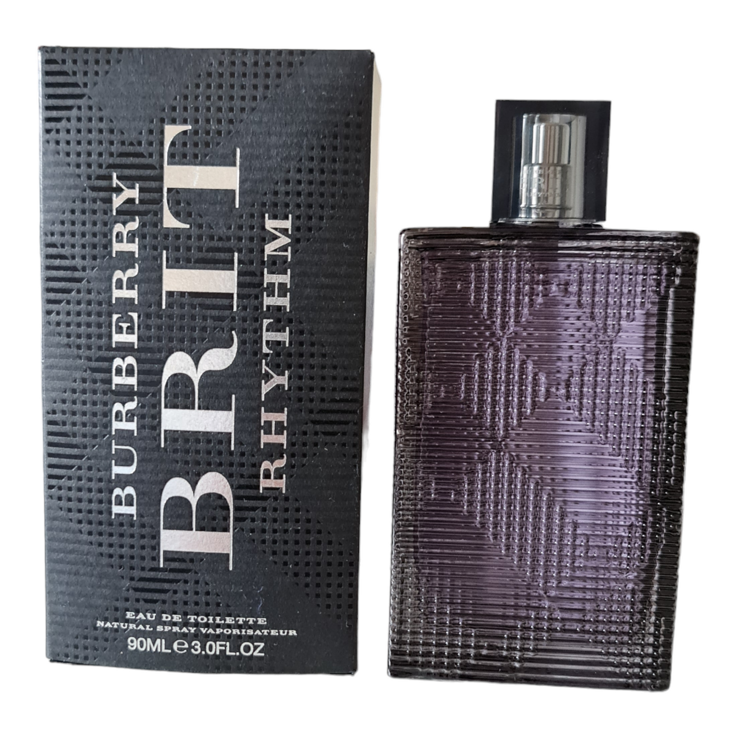 Burberry Brit Rhythm Eau De Toilette 90ml. See description. Vintage batch. Front photo of box and bottle, perfume, cologne, fragrance and scent.