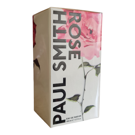 Paul Smith Rose Eau De Parfum 100ml. Front angled photo of box.