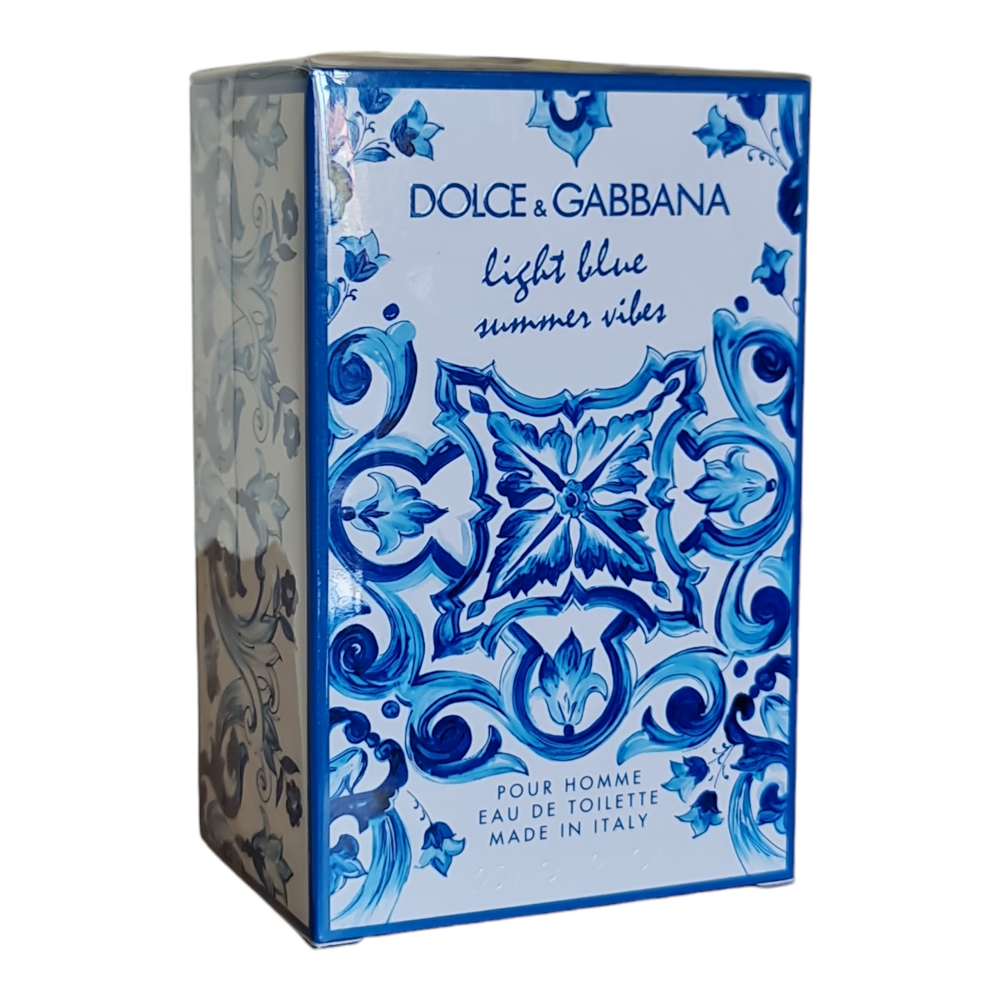 Dolce & Gabbana Light Blue Summer Vibes Eau de Toilette 125ml. Front angled photo of perfume box.