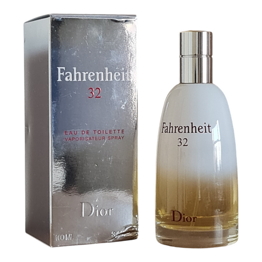 Dior Fahrenheit 32 Eau De Toilette 100ml. Photo of perfume box and bottle side by side.