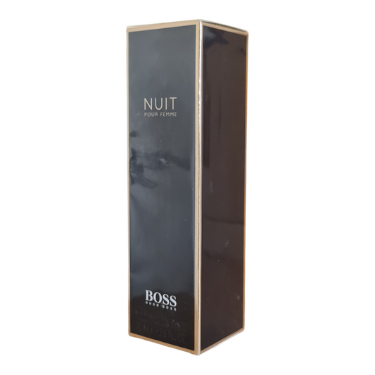 Hugo Boss Nuit Pour Femme Eau de Parfum 75ml. Front angled photo of perfume box.