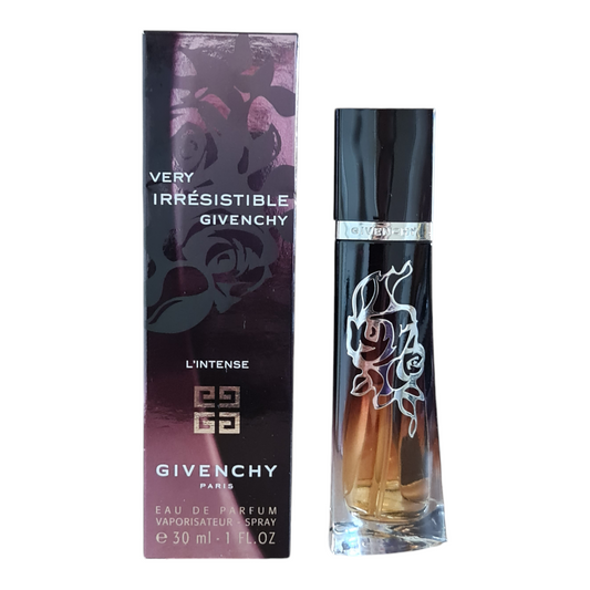 Givenchy Very Irresistible L'Intense 30ml Eau De Parfum. Perfume box and bottle side by side.