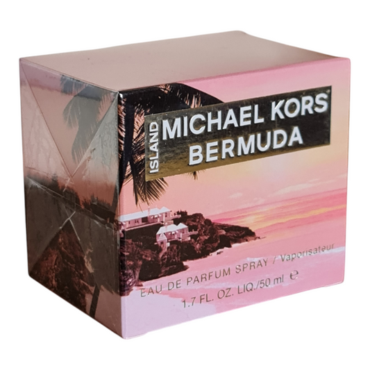 Michael Kors Island Bermuda Eau de Parfum 50ml. Front angled photo of perfume box.