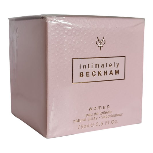 Intimately Beckham Eau de Toilette 75ml. Front angled photo of perfume box.