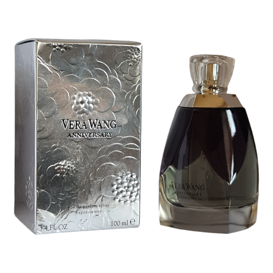 Vera Wang Anniversary Eau de Parfum 100ml. Perfume box and bottle at angle.