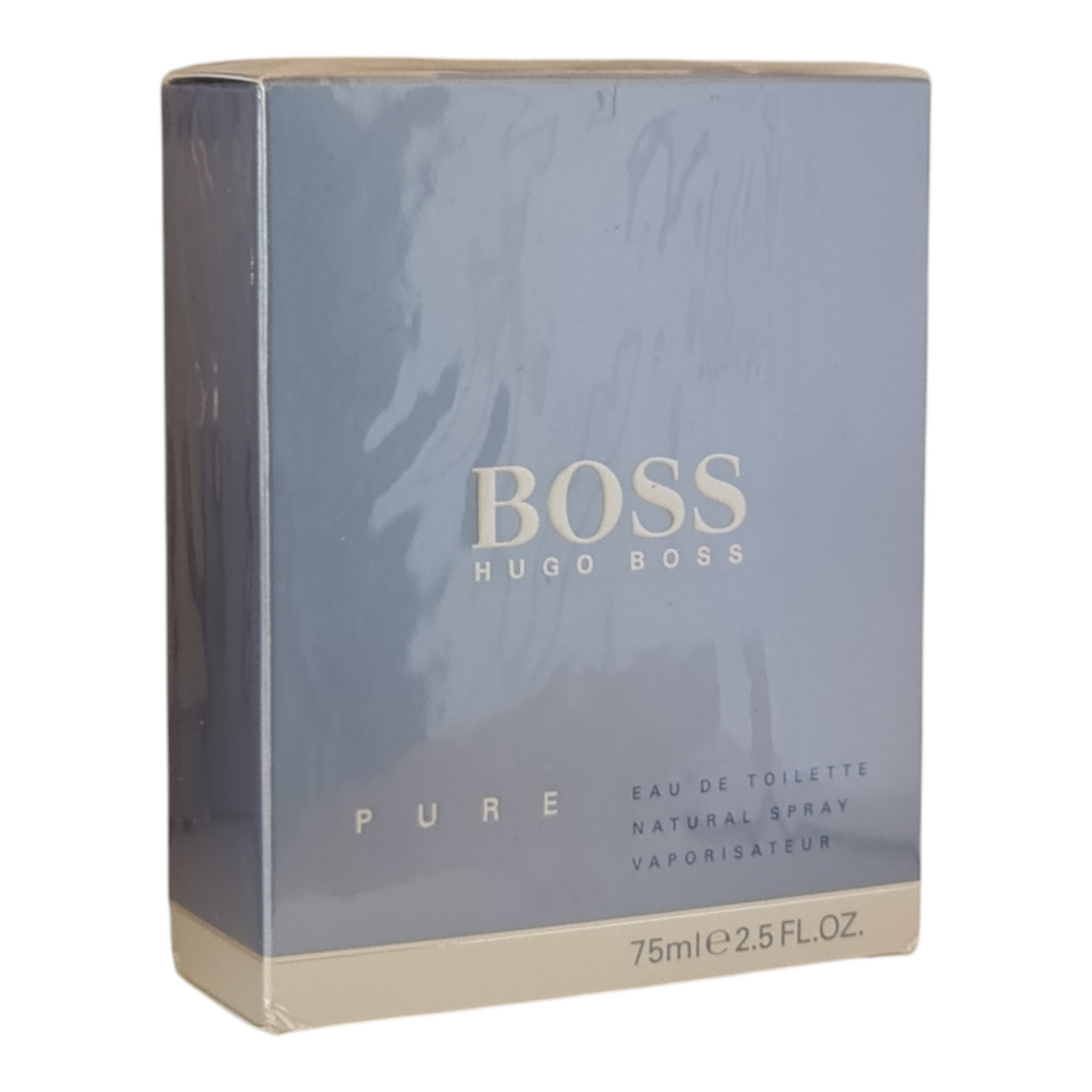 Hugo Boss Pure Eau de Toilette 75ml. Front angled photo of cologne box.