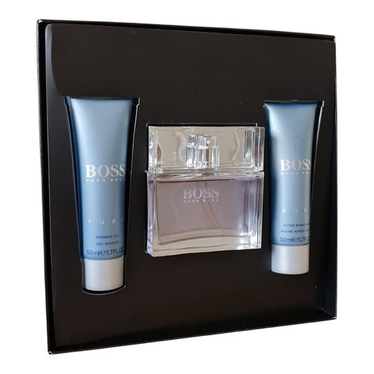 Hugo Boss Pure Eau De Toilette 50ml Gift Set. Front angled photo of gift set.