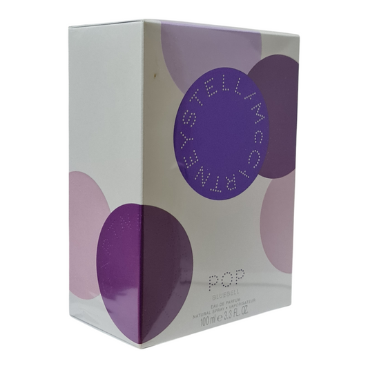 Stella McCartney Pop Bluebell Eau de Parfum 100ml. Perfume cologne bottle at a angle.