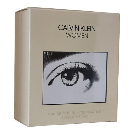 Calvin Klein Women Eau De Toilette 50ml. Front angled photo of perfume box.