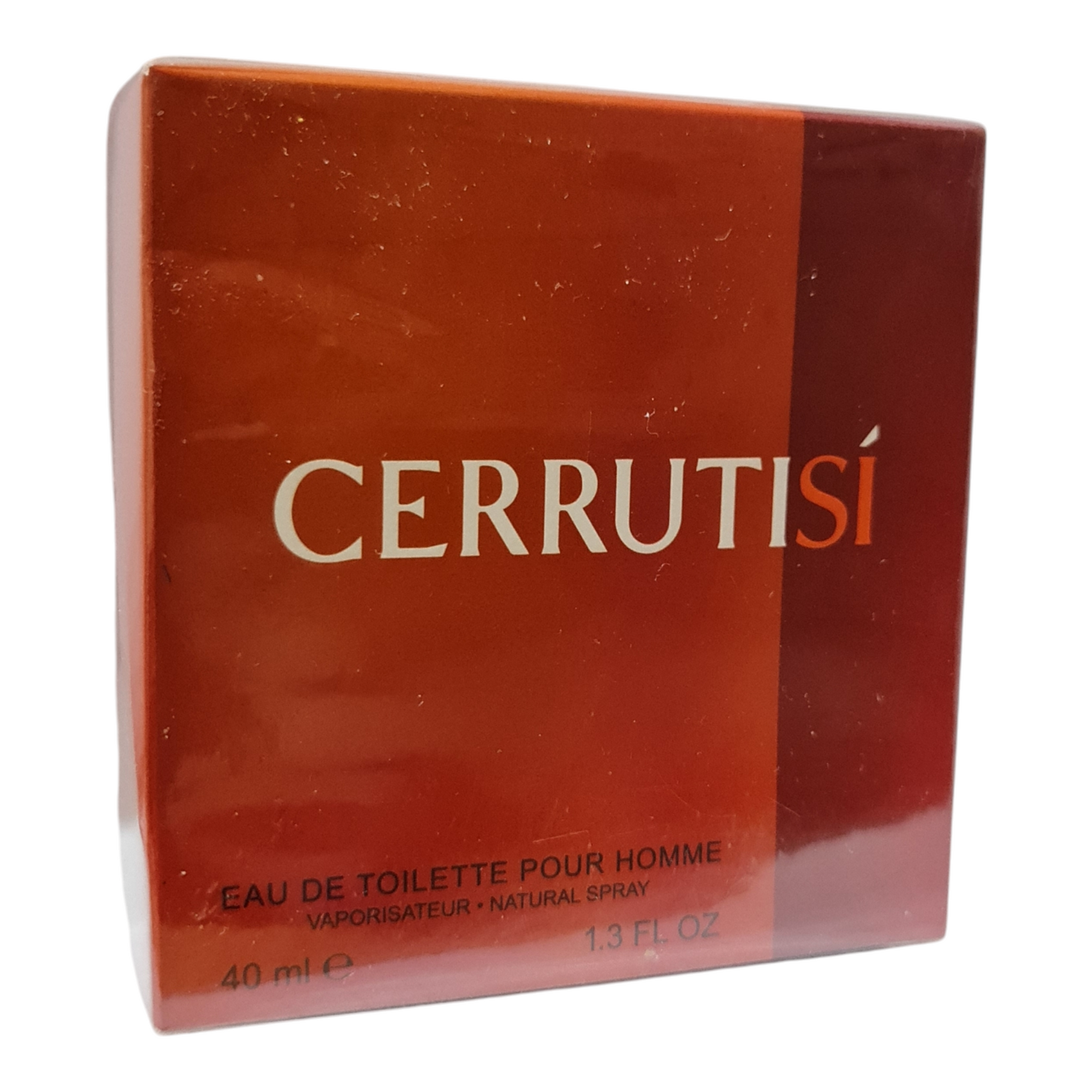 CerrutiSi Eau de Toilette Pour Homme 40ml. Front slight angled photo of perfume box.