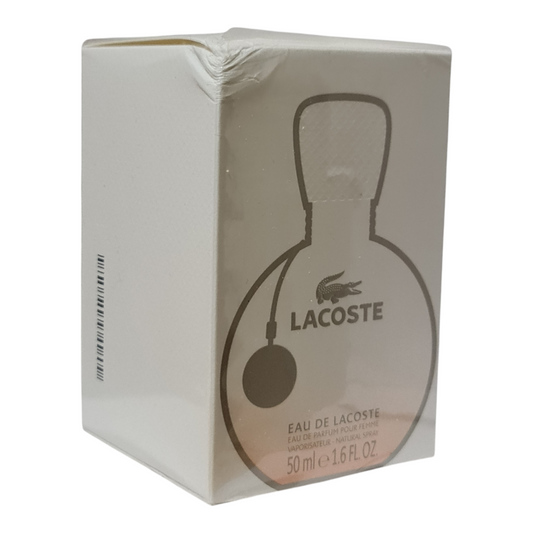 Lacoste Eau de Lacoste Eau de Parfum 50ml. Front angled photo showing imperfection in box.