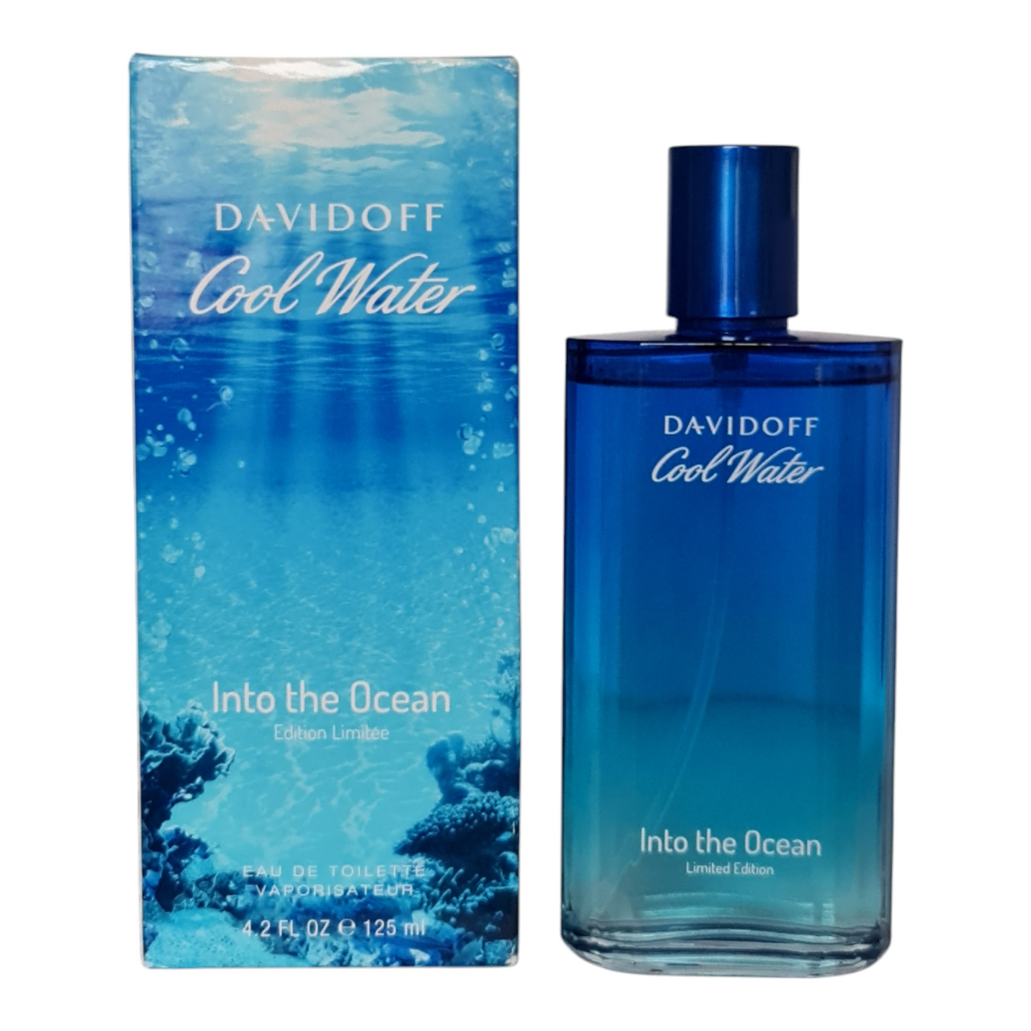 Davidoff Cool Water Into The Ocean Limited Edition Eau de Toilette 100ml. Perfume box and bottle side by side.