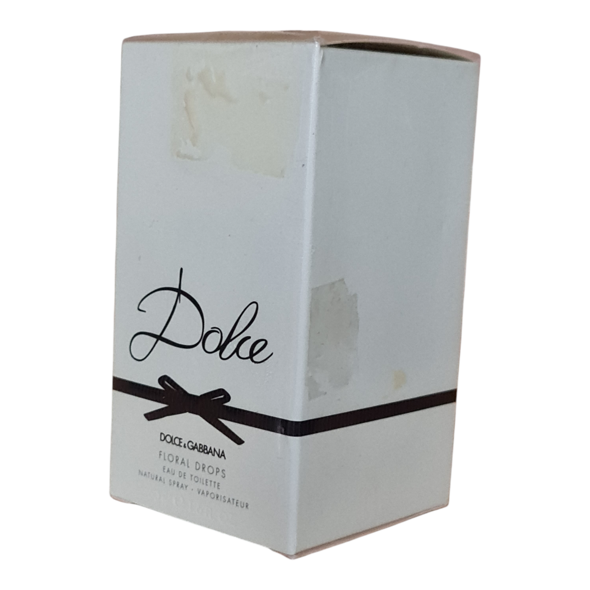 Dolce&Gabbana Floral Drops Eau de Toilette 50ml. Photo of perfume box at a angle.