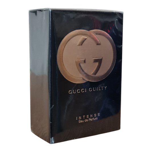 Gucci Guilty Intense Eau de Parfum 75ml. Front angled photo of perfume box.