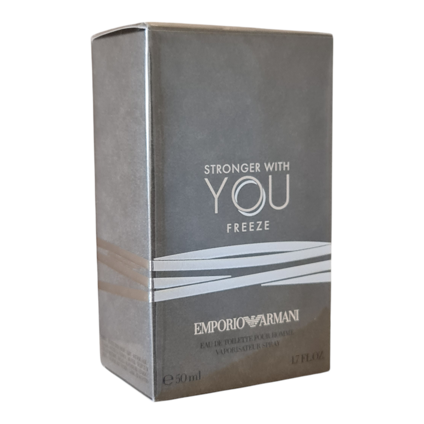 Emporio Armani Stronger With You Freeze Eau de Toilette 50ml. Front angled photo of perfume box.