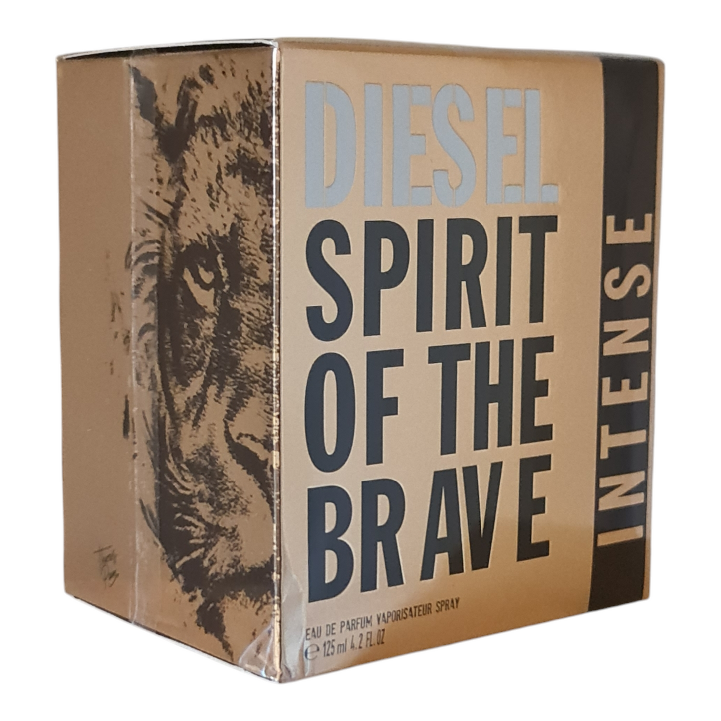 Diesel Spirit Of The Brave Intense Eau De Parfum 125ml. Front angled photo of perfume box.