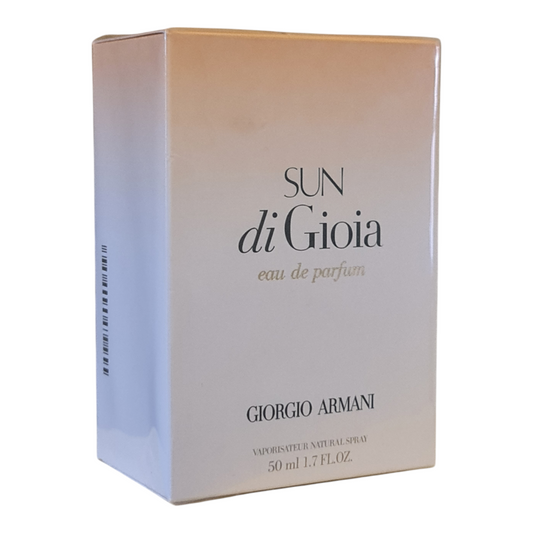 Giorgio Armani Sun Di Gioia Eau De Parfum 50ml. Front angled photo of perfume box.