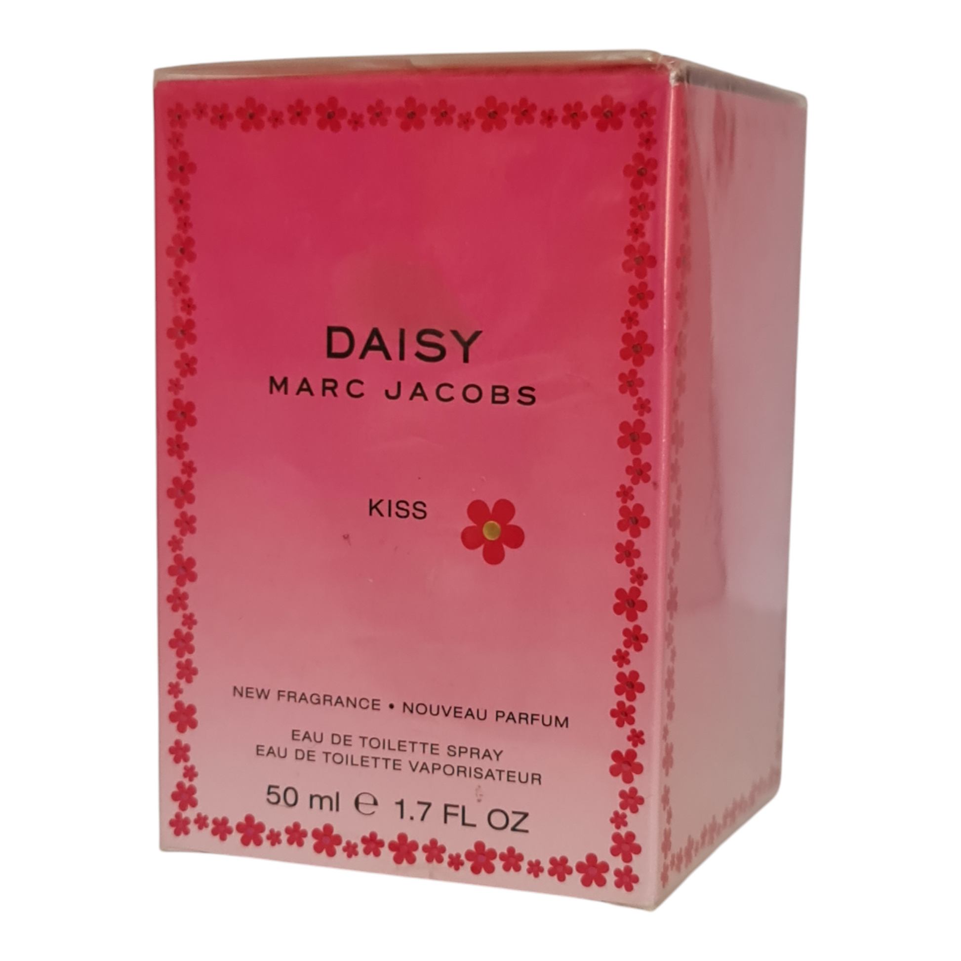 Marc Jacobs Daisy Kiss Eau de Toilette 50ml. Imperfect Box. Front angled photo.