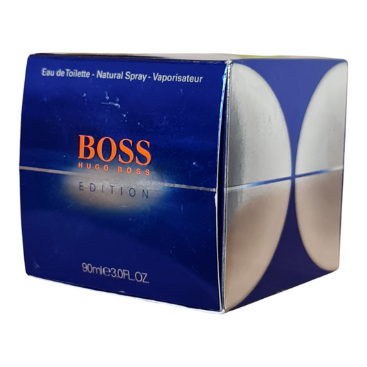 Hugo Boss Boss In Motion Edition IV Eau de Toilette 90ml. Unsealed Box. Front angled photo of the perfume box.