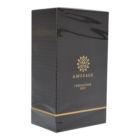 Amouage Jubilation XXV Eau de Parfum 100ml. Older Batch 2021. Front angled photo of the perfume box.