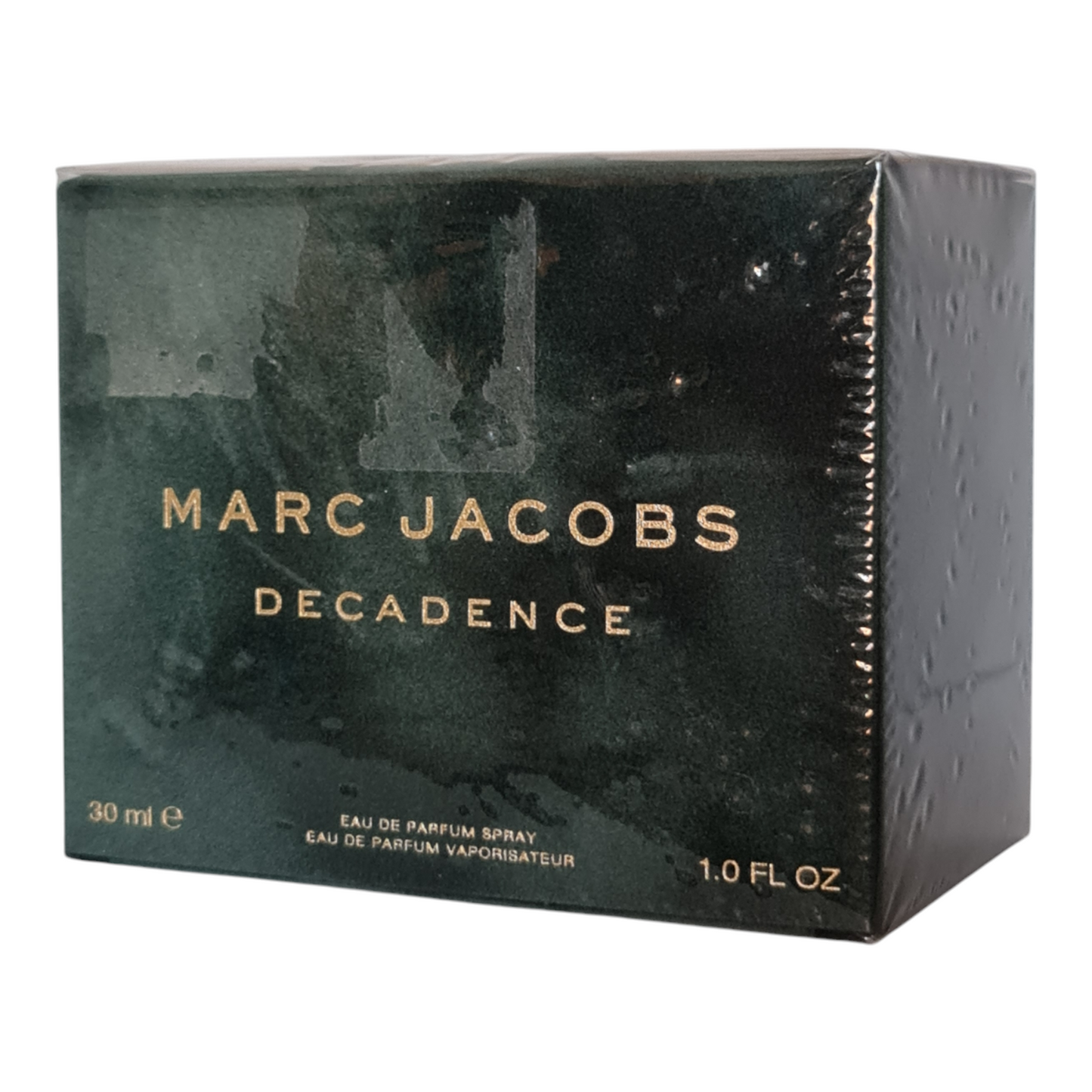 Marc Jacobs Decadence Eau de Parfum 30ml.  Front angled photo of perfume box.