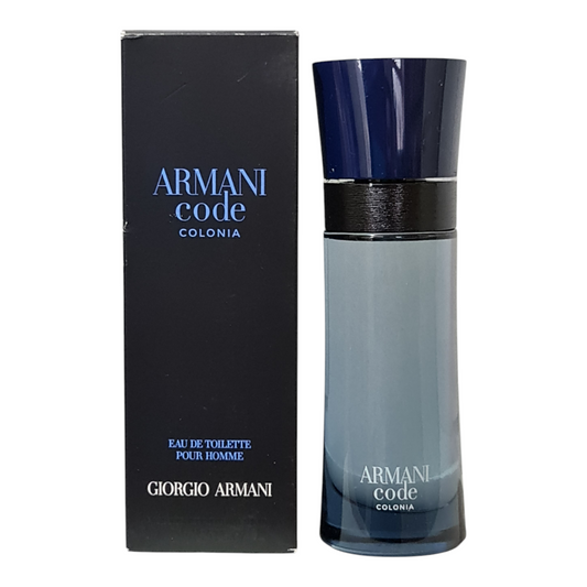 Giorgio Armani Code Colonia Eau de Toilette 75ml. Unsealed Box. Perfume box and bottle side by side.