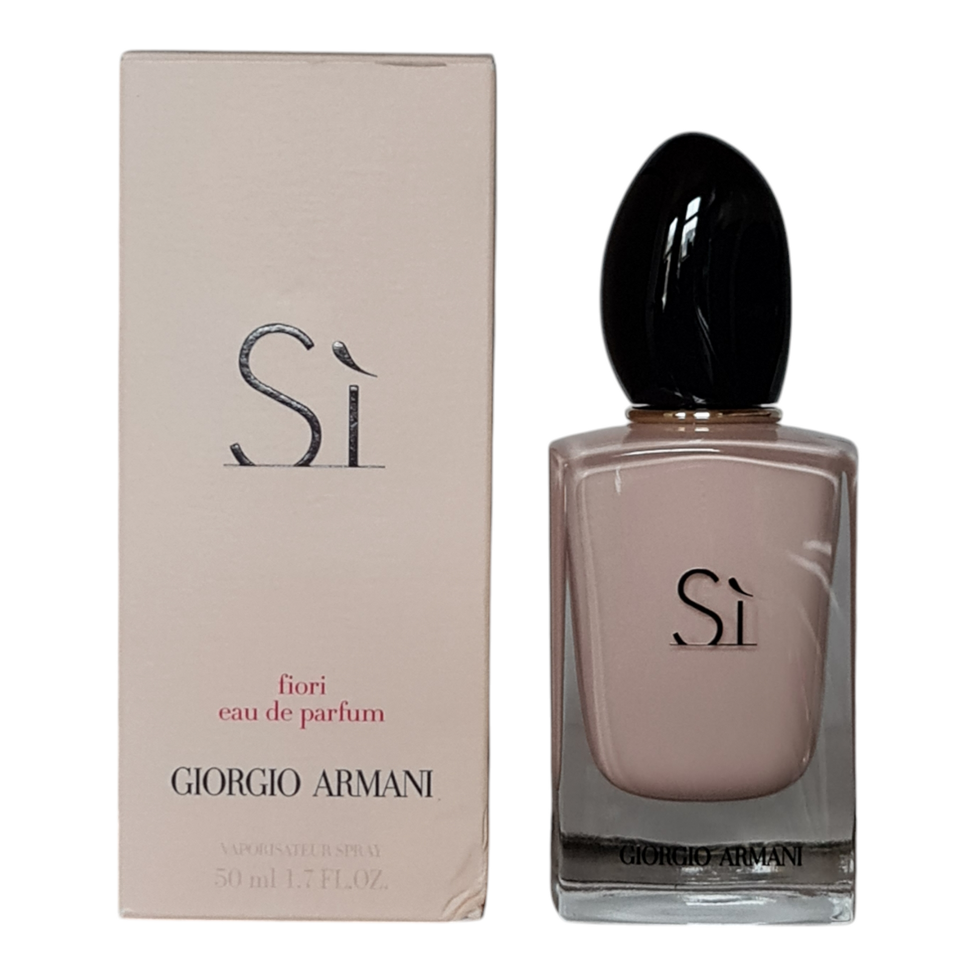 Giorgio Armani Si Fiori Eau de Parfum 50ml. Unsealed & Imperfect Box. Perfume box and bottle side by side.