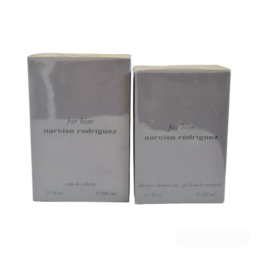 Narciso Rodriguez For him Eau de Toilette 100ml & Shower gel 200ml. Perfume and fragrance. Front Image.