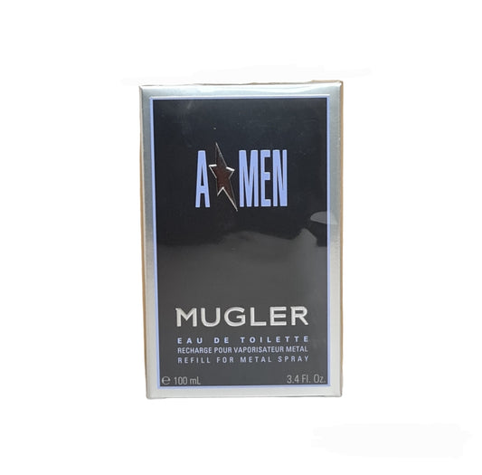 Mugler Amen Eau de Toilette Pour Homme 100ml. This is the refill for metal facet. Metal facet not included. Perfume and fragrance. Front Image.