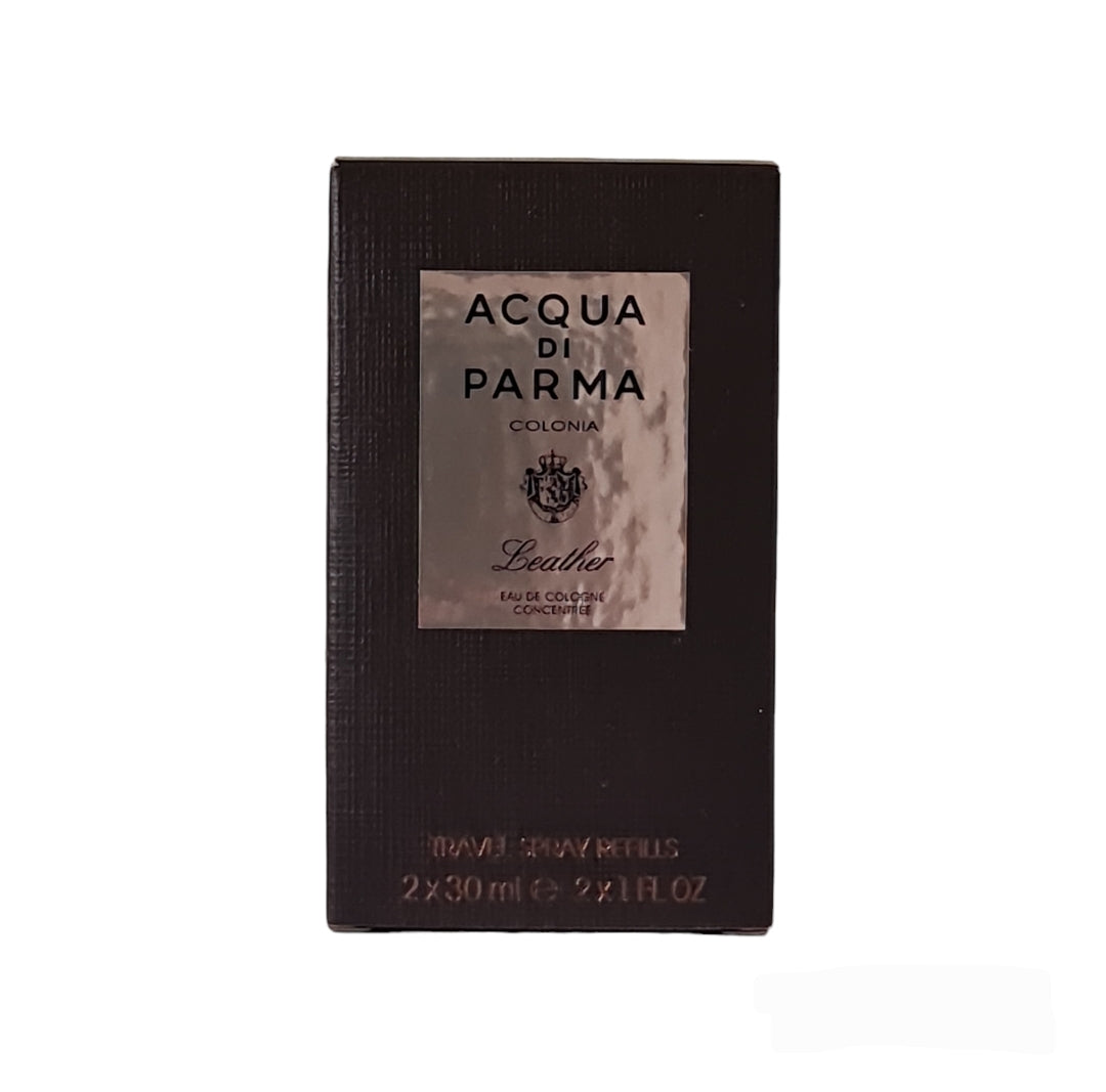 Acqua Di Parma Leather Eau De Cologne Concentree 2 x 30ml Travel Spray Refill. Front photo, perfume, cologne, scent and fragrance 