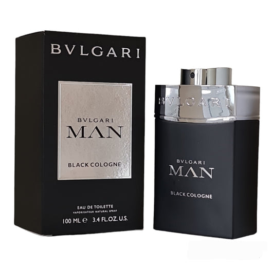 Bvlgari Black Cologne Eau de Toilette 100ml. Front box and bottle photo, perfume, cologne, scent and fragrance.