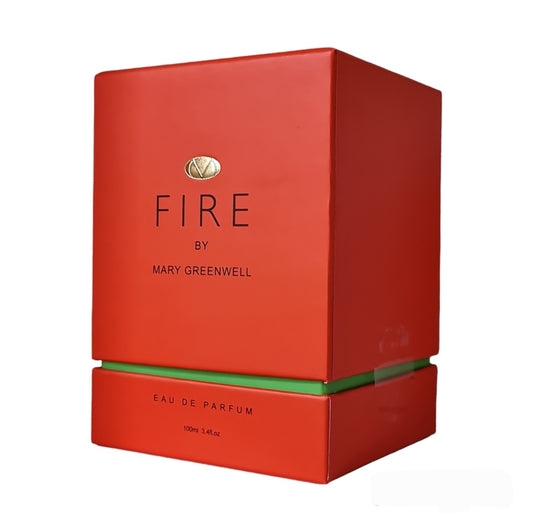 Mary Greenwell Fire Eau De Parfum 100ml Spray. Angled photo, perfume, cologne, scent and fragrance.