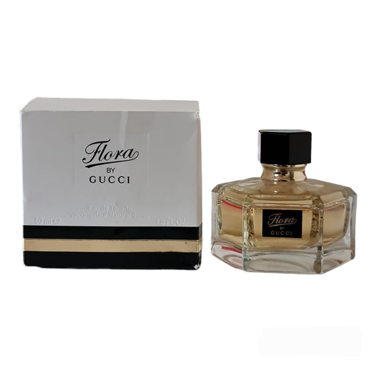 Gucci Flora Eau de Toilette 50ml. Front photo box and bottle. Perfume, scent, cologne and scent.